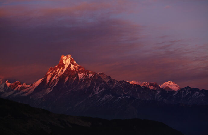 Blick auf den Doppelgipfel von Machapuchare, der einem Fischschwanz ähnelt
